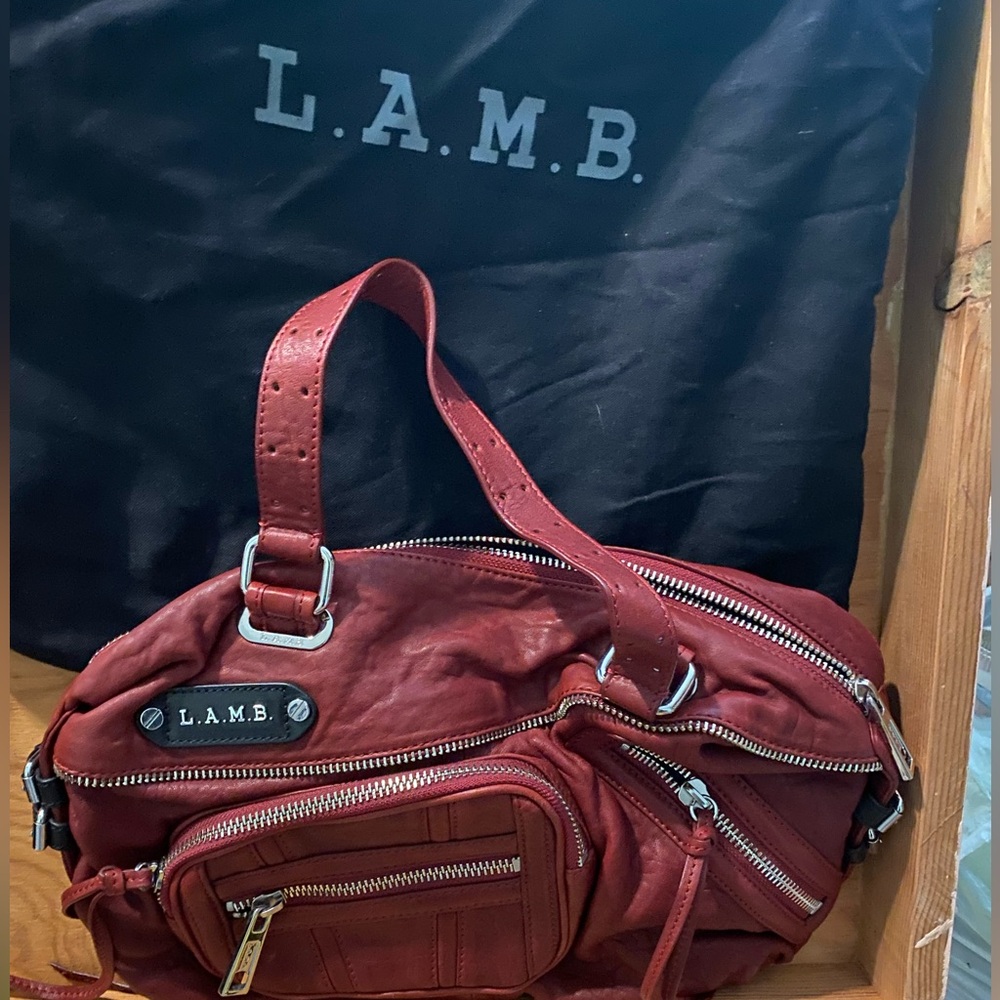 L.A.M.B. Burgundy black crimson soft leather satchel bag w/ duster bag (NWOT)
